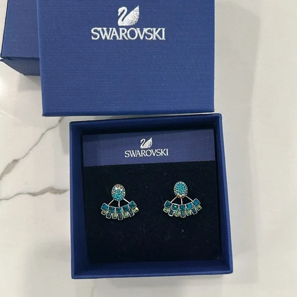 Swarovski Palladium-Plated-Metal and Crystal Earrings Blue NWT - Picture 2 of 6